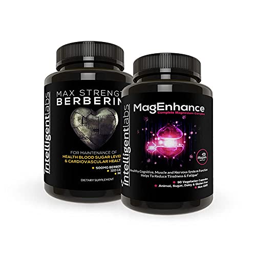 2-in-1 Bundle of MagEnhance Triple Magnesium Complex (Magnesium L-Threonate, Glycinate, and Taurate) + Max Strength Berberine HCL Plus, Gluten-Free and Non-GMO