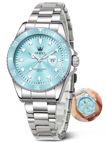 OLEVS blue dial stainless steel watch