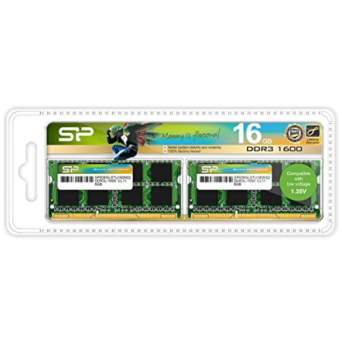 Silicon Power DDR3L 16GB (2x8GB) RAM 1600MHz (PC3 12800) 204 pin CL11 1.35V Non ECC Unbuffered SODIMM Laptop Notebook Memory RAM Module Upgrade