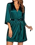 Ekouaer Women’s Sexy Silk Night Robes Kimono Satin Bathrobe Lace Sexy 3/4 Sleeves Bridal Party Robe