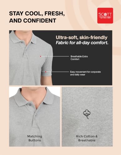 Image of Scott International Men's Cotton Polo T-Shirt | Six Degrees Soft & Breathable Collared T-Shirt | Half Sleeve Regular Fit Casual Wear | Comfortable Everyday Polo T-Shirt for Men