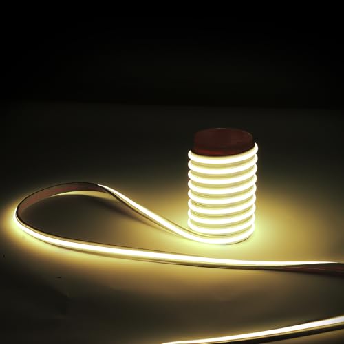 pcningled AC 220V 12W LED Strip Lights 3M (9.84ft) IP67 Waterproof, COB Self Adhesive Super Bright Strips Tape with UK Plug 3000K Warm White (3, Warm White)