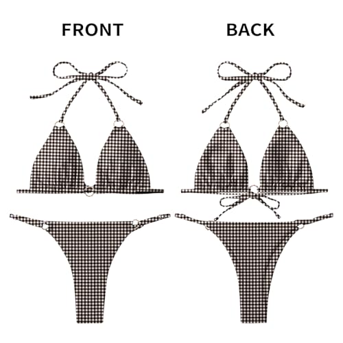 Image of MIKETAI Sexy Bikinis for Women 2 Piece Bikini Spaghetti Strap Swimsuits Solid Color Bathing Swimwear Triangle Bathing Suit