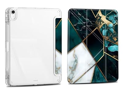 Case for iPad 10.2 Inch 9th/8th/7th Gen 2021/2020/2019, iPad Air 3 2019 10.5, Slim Clear Case with Pencil Holder，Multi-Angles Folding Y-Shaped Stand Cover, Marble Abstract Geometric