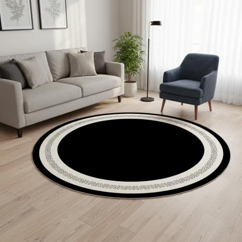 Tapete redondo moderno beige diseño geométrico 60x60 cm miniatura 2