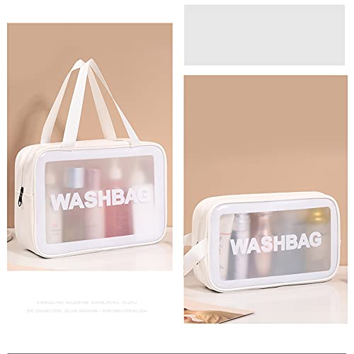 2 Pieces Clear Makeup Bag Pvc Waterproof Cosmetic Bag Large Clear Travel Toiletry Organizer Bag Set Clear Plastic Tote Bags Transparent Cosmetic Bag Clear Tote Bags Large Capacity Thickened Wash Bag (White) #TOP4