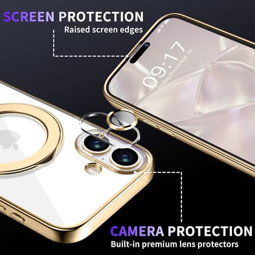Image of Magnetic for iPhone 17 Case with Invisible Stand[Compatible with MagSafe][Full Camera Lens Protector][Military Drop Protection] Shockproof Not Yellowing Clear Slim Soft for Women Men