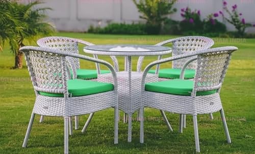 Image of India Outdoor Indoor Patio Furniture Sets Rattan Chair Patio Set Conversation Set Poolside Lawn Chairs Swingarea Balcony Outdoor Garden Furniture Chair (White with Green Cushion)