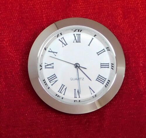 Generic Replacement for Insert Clock Movement New Quartz Fit Up 1 7/16"" Silver w/White Dial 37WWR