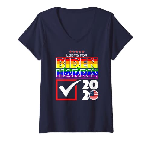 Womens Biden Harris 2020 LGBT Gay Pride USA Election Democrat Party V-Neck T-Shirt
