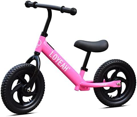 LOYEAH Balance Bike for 2 3 4 5 6 Year Old Boys Girls, 12 Inch Kids Toddler Balance Bike Indoor Outdoor Toys, No Pedal Training Bikes, Adjustable Handlebar and Seat, EVA Tires, Pink