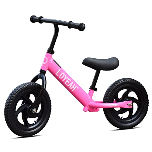 Loyeah Balance Bike For 2 3 4 5 6 Year Old Boys Girls, 12 Inch Kids Toddler Balance Bike Indoor Outdoor Toys, No Pedal Training Bikes, Adjustable Handlebar And Seat, Eva Tires, Pink #TOP2