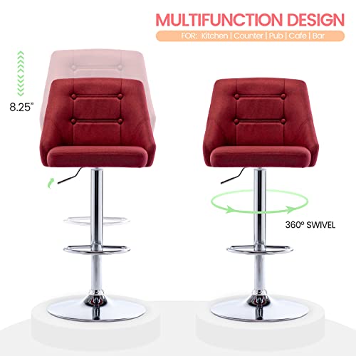 Brage Living Swivel Bar Stool With Back, Adjustable Fabric Tufted Barstool, Upholstered Counter Height Airlift Bar Chair For Kitchen Dining Cafe (Red) #TOP4