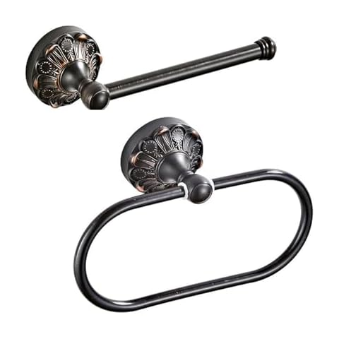 Celbon Antique Black Toilet Roll Holder+ Towel Ring Holder Brass Material Toilet Paper Holder Towel Storage Wall Mounted Cover