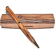 Holy Land Market Handmade ballpoint pen handcrafted from Bethlehem Olive wood with wooden box - elegant and sleek design Bethlehem Box