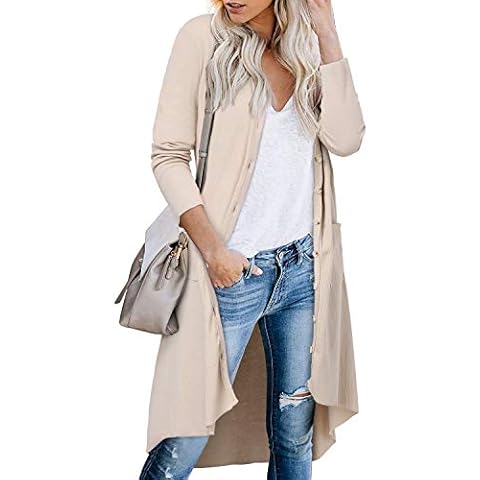 kenoce Women Long Sleeve Cardigan Casual Button Down Knitted Cardigans Open Front Long Sweater with Pockets B-t Beige XL Cover