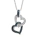 Jewelili Sterling Silver Blue and White Diamond Double Heart Pendant Necklace (1/6 cttw), 18"