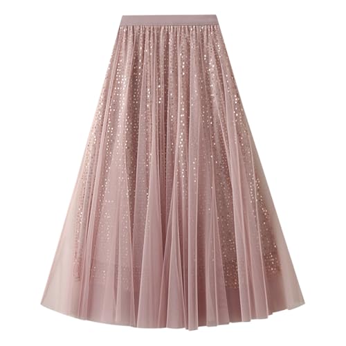 Jupe en tulle femme longue plissée midi fluide à taille élastique chic