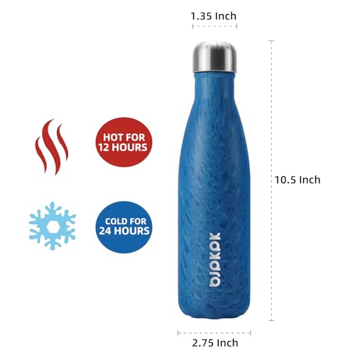 Image of BJPKPK Insulated Water Bottles 17oz Stainless Steel Water Bottles,Keep Cold for 24 Hours and Hot for 12 Hours,BPA Free,Wood Ice Blue