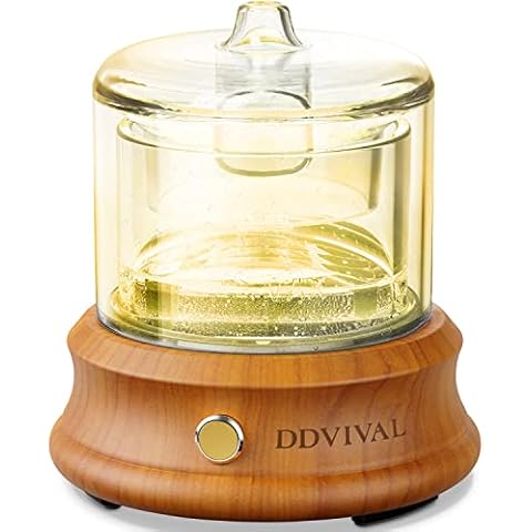 DDVIVAL Glass Essential Oil Diffuser, Glass Reservoir & Wood Base, Waterless Auto Shut-Off 7 LED Light Colors Aroma Diffusers for Home Bedroom, Room (7 LED Color Lights) Cover