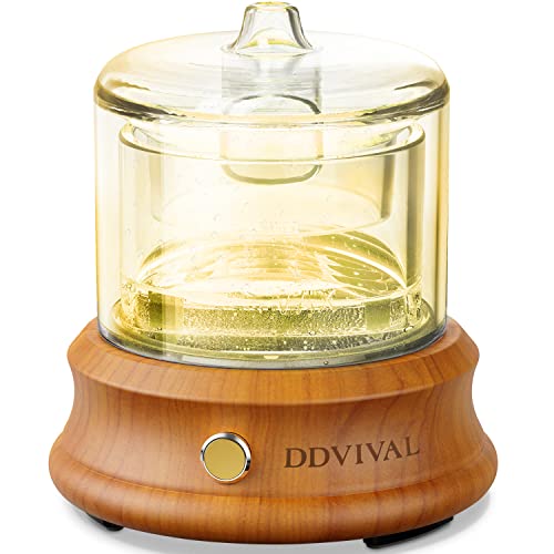 Ddvival Glass Essential Oil Diffuser, 80Ml （Plastic Free） Glass Reservoir Natural Wood Base,Waterless Auto Shut-Off ，7 Colors Lights Aroma Diffusers For Bedroom Home Room Office Yoga Spa #TOP23