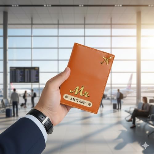 Image of Personalised Name & Charm Leather Passport Cover (TanBrown) | Customised Gifts for Men Women