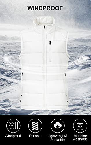 Chrisuno Coletes femininos de inverno leve acolchoado colete utilitário acolchoado, Branco, M