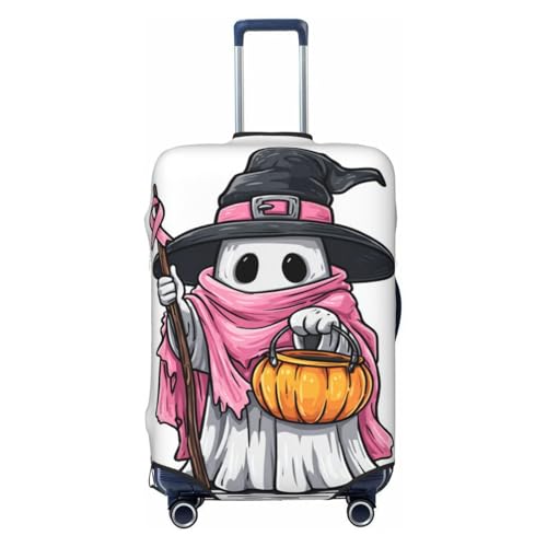Cute Ghost Witch Holding A Stick Elastic Travel Luggage Covers Dustproof Scratch-Resistant Suitcase Protector Fit 22-24 Inch
