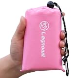 Legnowit Outdoor Pocket Blanket, 55'x60' Waterproof Foldable Compact Small Picnic Blanket, Ultralight Tarp for Camping, Festival, Beach, Hiking, Backpacking, Travel, Stakes Included (Pink)