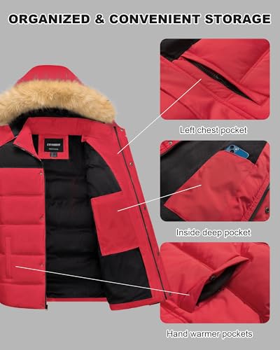 Image of Men's Puffer Jacket Winter Coat Puffy Parka with Fur Hood Waterproof & Windproof Shell Fleece lining 4 Pockets