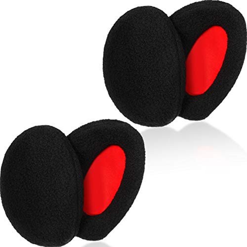 2 Pairs Bandless Earmuffs Ear Warmers Fleece Ear Covers Winter Ear Muffs (Black, 3.3 x 2.4 Inch)