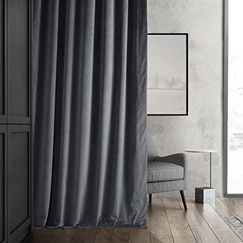 HPD Half Price Drapes Signature Velvet Thermal Blackout Curtains for Living Room 84 Inch Long 1 Panel Rod Pocket Insulated Blackout Curtains for Bedroom Window Curtains, 50W x 84L, Distance Blue Grey
