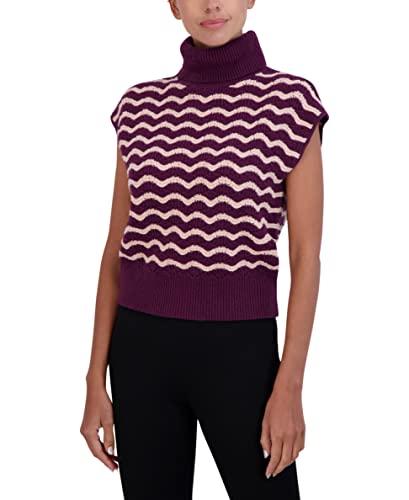 Bcbgmaxazria Women's Fitted Colorblock Sweater Cap Sleeve Turtleneck Top, Wine, Small #TOP16