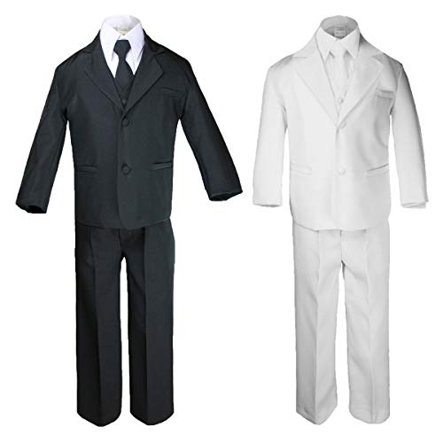 MILLTEX 5pc Party Formal Wedding Christening Baby Boy Teen Notch Lapel Necktie Black or White Suit Tuxedo Sm-20 (10, Black)