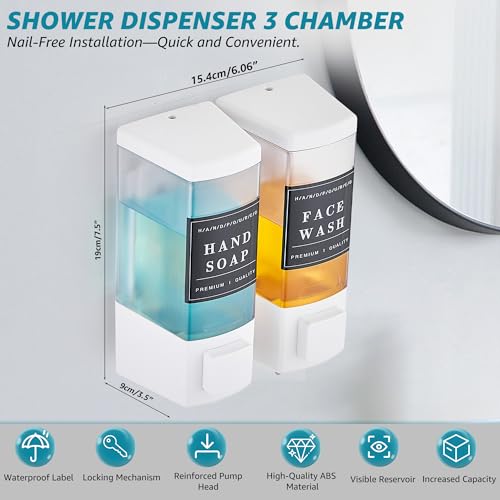 Image of Shampoo and Conditioner Dispenser for Shower, 2 Chamber, White