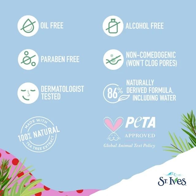 Miniatura 8 de St. Ives Limpiador facial para control del acné, cuidado de la piel con 2% de ácido salicílico y extracto de árbol de té 100% natural, 8 onzas