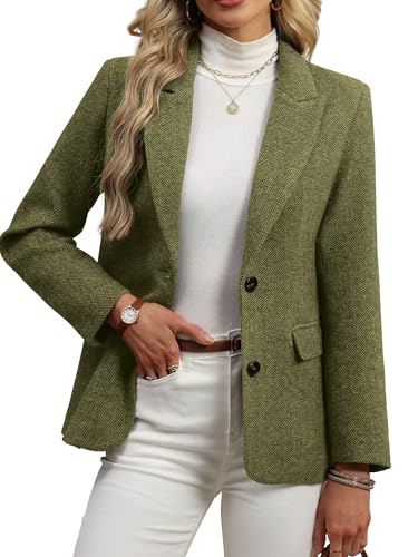 ELLEVEN Wool Blend Tweed Blazers for Women Boyfriend Herringbone Fall Winter Blazers...