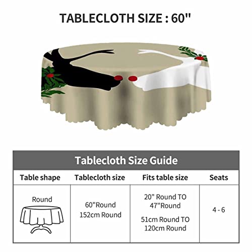 Yibeas Table Cloth Love Reindeer Round Tablecloth 60 Inch Holly Antlers Christmas Holiday Shadow Elk Couple Animal Tablecloths For Round Tables Small Round Tablecloth Table Cover For Outdoor #TOP2