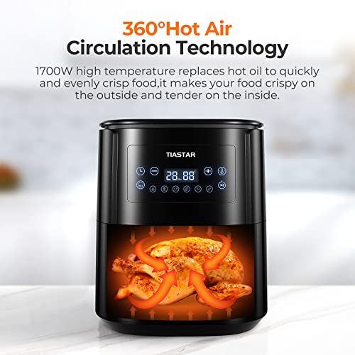 Tiastar Heißluftfritteuse 5,5L mit Digitalem LED-Touchscreen, Airfryer XXL mit einstellbare Temperatur und Timer, Heissluftfriteuse mit Antihaft Frittierkorb,1700W Schwarz – Bild 3