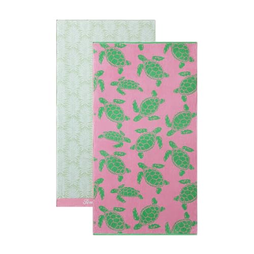 Tommy Bahama - Beach Towels, Absorbent & Fade-Resistant Cotton with Velour Loops, Tropical Beach Essentials, Set of 2 (Linear Palms Pink, 36\" x 72\")