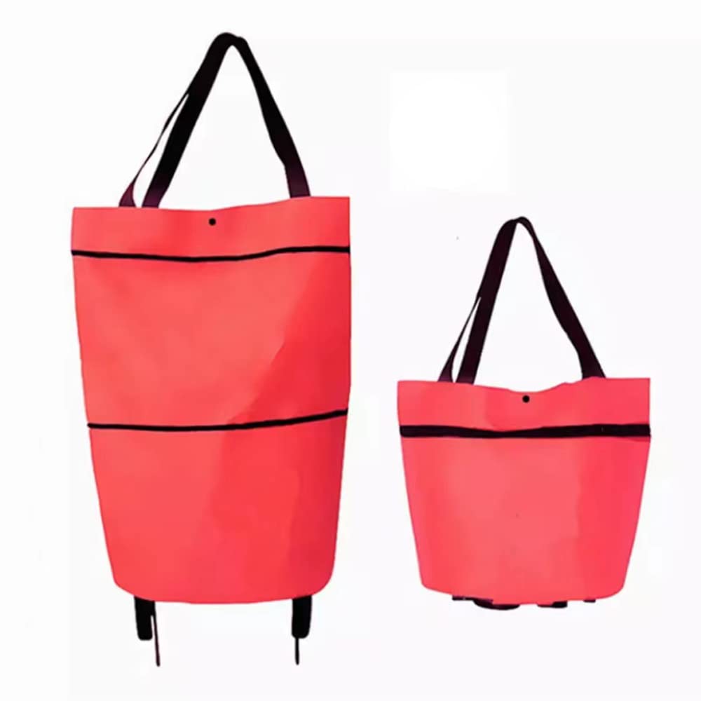 Finding Case Red Trolley Bags Shopping Bag Oxford Cloth Foldable Shopping Bag With Wheels Shopping Cart For Home Supermarket, (Red)