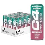 C4 Smart Energy Drinks Watermelon Burst 330ml (12 pack) | Sugar Free Energy Drink with 106mg Natural Caffeine, Brainberry, Nootropics, Vitamin C | Natural Energy Drink for Mental Focus On the Go