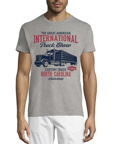 Atspauda The Great American International Truck Show Big Trucks T-Shirt en Coton à col Rond pour Hommes Gris XX-Large