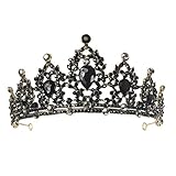 Minkissy Vintage Barock Krone Strass Prinzessin Krone Edelstein Krone Prinzessin Festzug Tiara Krone Kristall Haar Zubehör für Verlobung Hochzeitsfeier Schwarz