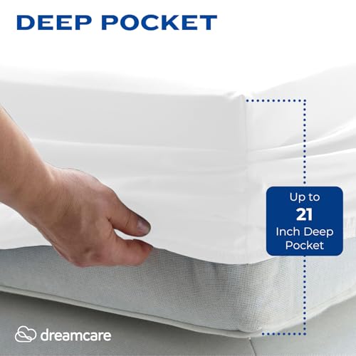 Image of DREAMCARE California King Sheet Sets - 4 pcs Breathable Cooling Sheets - up to 21 inch Extra Deep Cal King Sheets with Side Pockets - Extra Soft 100% Brushed Hypoallergenic Hotel Luxury Bedding - White