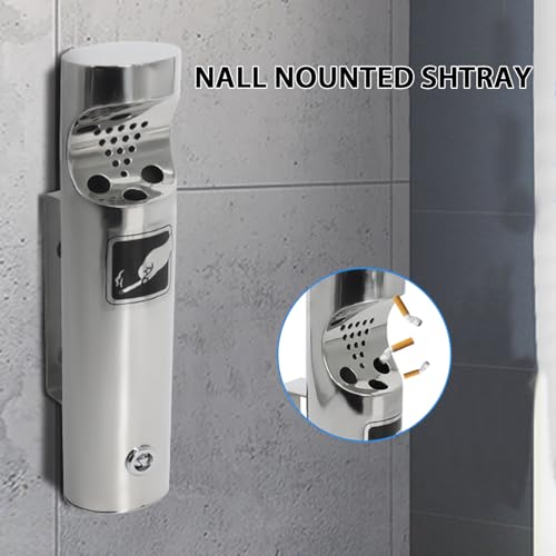 Edelstahl Wandaschenbecher, Aschenbecher Wandmontage mit Poröser Rauchlöschöffnung, Wandaschenbecher für Draußen mit Raucherschild und Dreiecksschloss für Terrasse, Restaurant, Hotel (6.3x30cm)