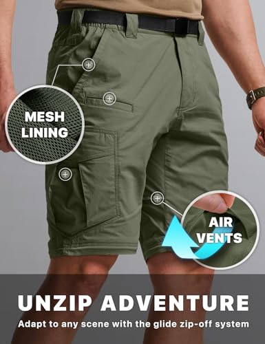 Image of CQR Men's Convertible Cargo Tactical Pants, Water Resistant Outdoor Hiking Pants, Zip Off Lightweight Stretch Work Pants
