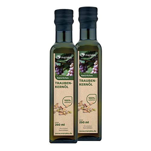 manako Traubenkernöl, raffiniert, 100% rein, 2 x 250 ml Glasflasche (2 x 0,25 l) 2 manako Traubenkernöl, raffiniert, 100% rein, 2 x 250 ml Glasflasche (2 x 0,25 l)