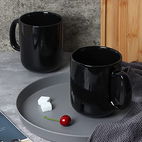 Smilatte 20 OZ Large Coffee Mug, M016 Plain Ceramic Boss Big Tea Cup with Handle for Dad Men Set of 2, Black - Image 4