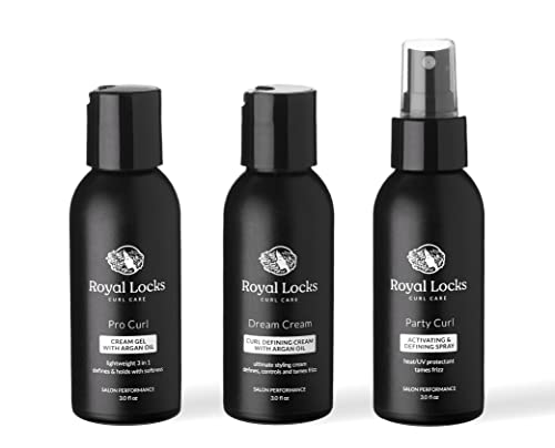 Royal Locks - NEW Curl Care Styling Trial Set | Curl Defining Cream Gel + Ultimage Curl Cream + Activating Spray with Heat Protectant for Curly Hair (3 x 3 fl oz bottles)